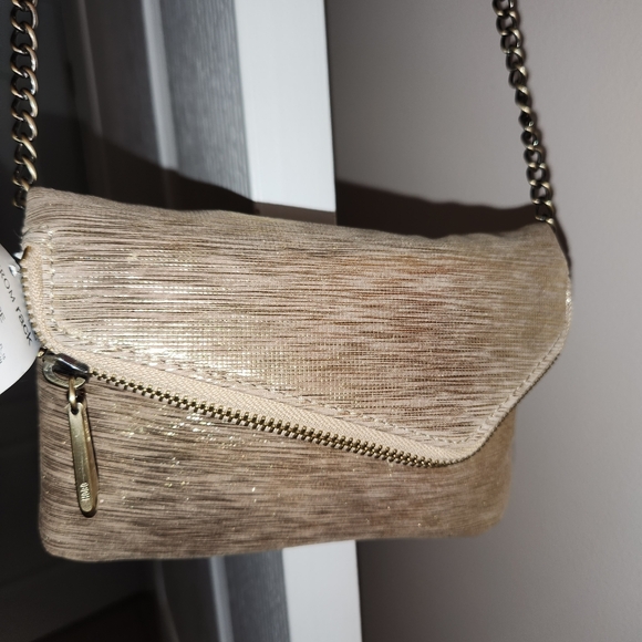 HOBO Golden Taupe Foldover Clutch with Card Wallet and Chain Strap NWT - Picture 6 of 9